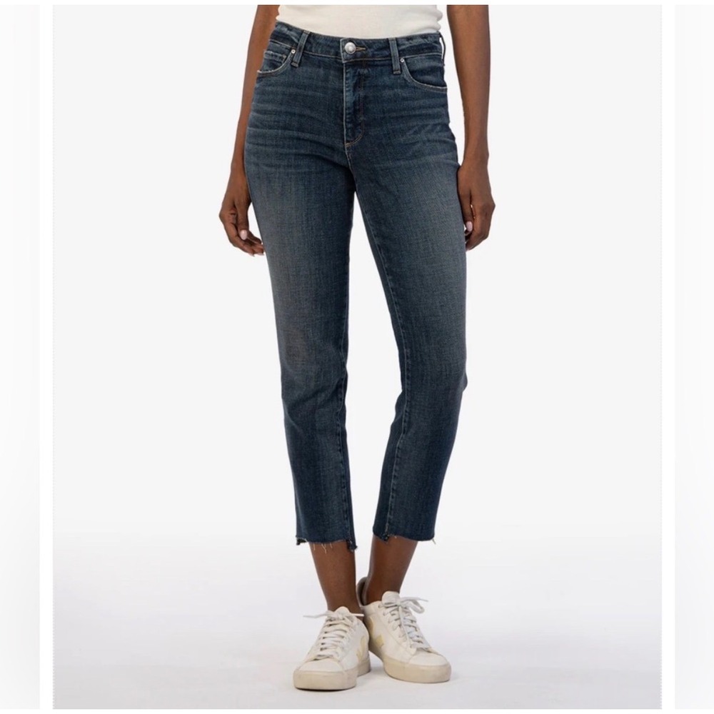 Kut from the Kloth Reese Jeans‎ Womens 12 Blue High Rise Ankle Straight Raw Hem
